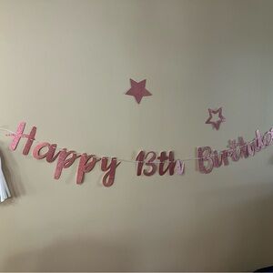 Pink Glitter Happy 13th Birthday Banner